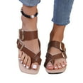 thumbnail image 1 of AXXD Brown Sandals for Women 7 Flat Bottomed Summer Outerwear Toe Strap Buckle Shoes Flat Heeled Beach Sandals, 1 of 6
