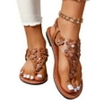 thumbnail image 1 of AXXD Brown Sandals for Women Summer Outdoors T-strap Flat Sandals Flower Decor Toe Post Thong Sandals, 1 of 9