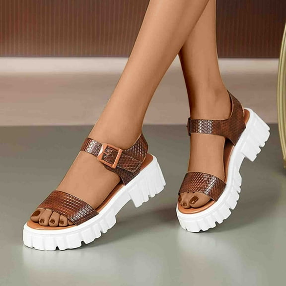 AXXD Brown Sandals for Women Summer Thick Sole Sponge Cake Casual One Line With Comfortable Sandals