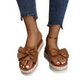 thumbnail image 1 of AXXD Brown Spring Sandals for Women 2024 Summer Flat Beach Thick Soled Bow Hemp Rope Flat Bottomed Beach Sandals Mothers Day, 1 of 9