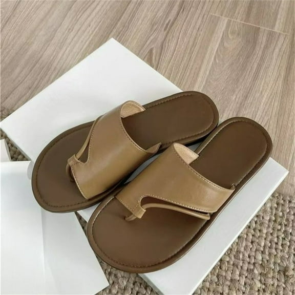 AXXD Brown Trendy Sandals for Women 2024 Summer Comfort Flat Toe Fitting Sandals Bottomed Mothers Day