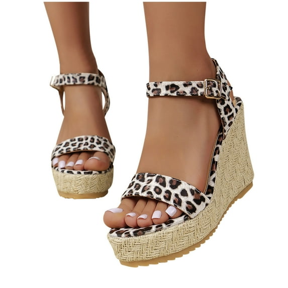 AXXD Brown Trendy Sandals for Women 2024 Summer Leather Wedge Buckle Mothers Day