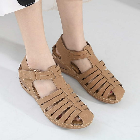AXXD Brown Wedge Sandals for Women 7 Sandals With Arch Support Summer Casual Comfortable Sandals