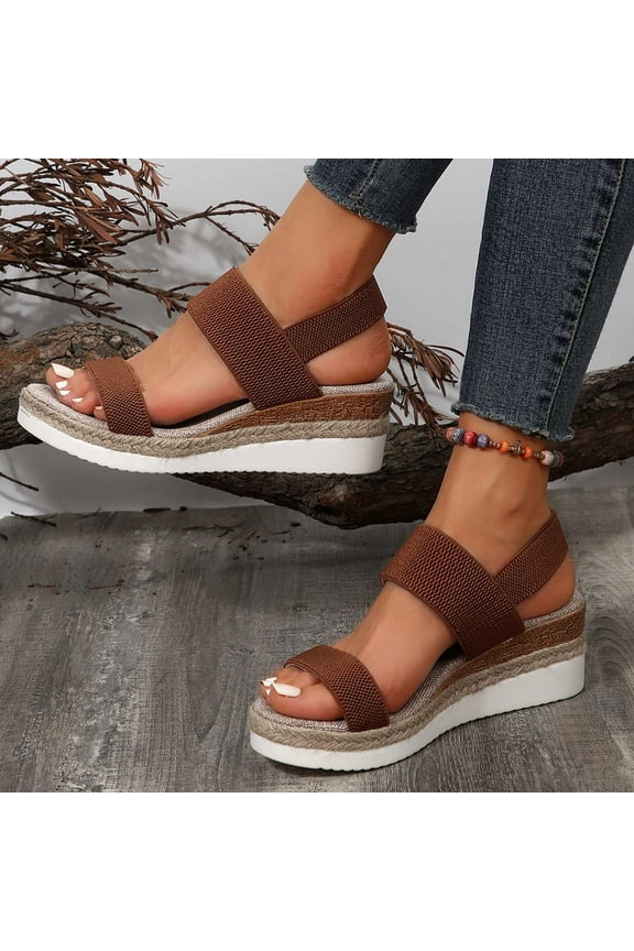 Brown Wedge Sandals for Women 7 Summer Size Fish Mouth Roman Sandals