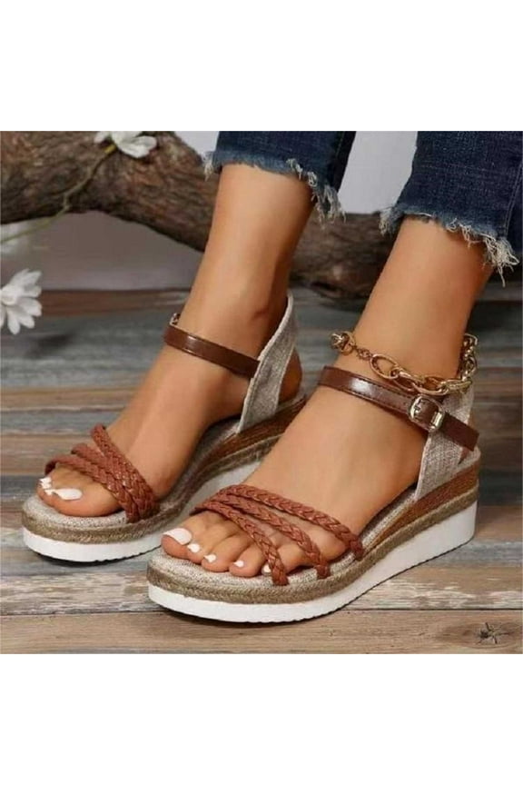 Brown Wedge Sandals for Women 8.5 Summer Size Fish Mouth Roman Sandals