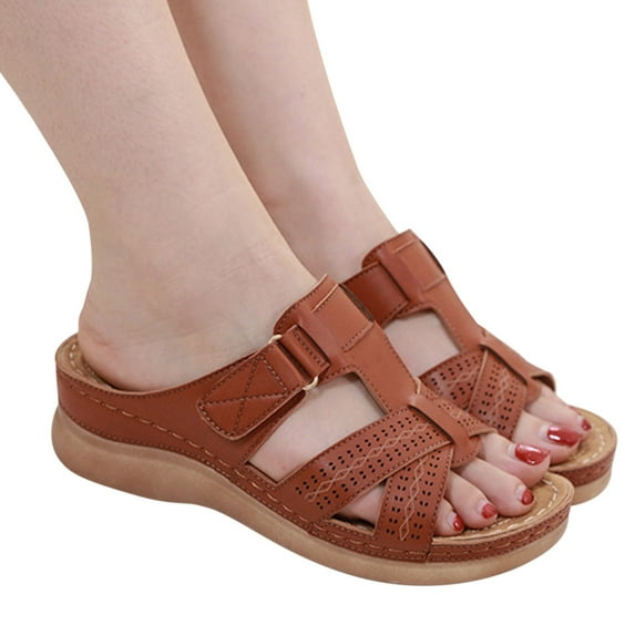 AXXD Brown Wedge Sandals for Women 9.5 Summer New Shoes Hollow Flower Sandals Wedge