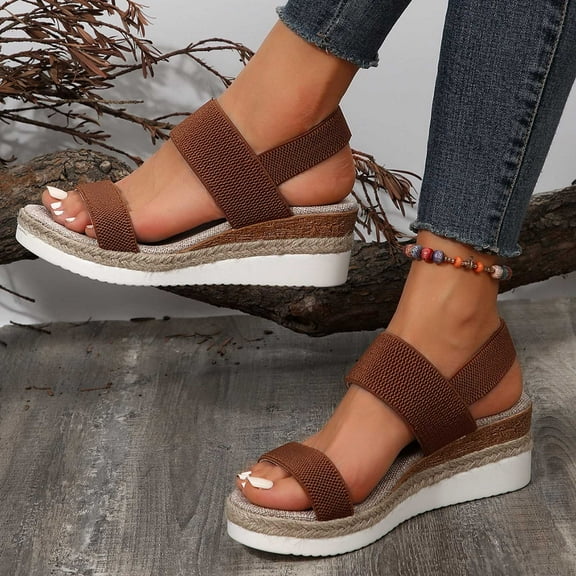 AXXD Brown Wedge Sandals for Women 9.5 Summer Size Fish Mouth Roman Sandals