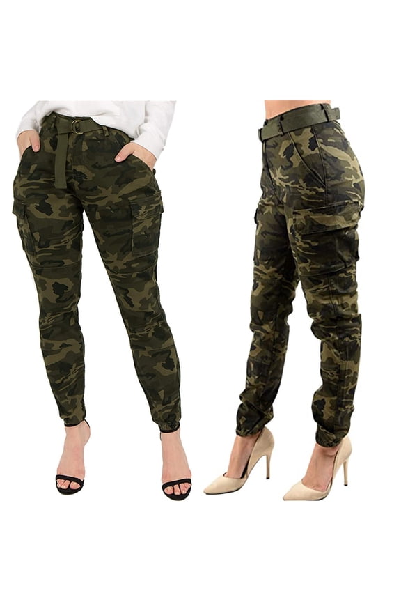 Cargo Pants Women,Women's High Waist Slim Fit Jogger Cargo Camouflage Pants for With Matching Belt