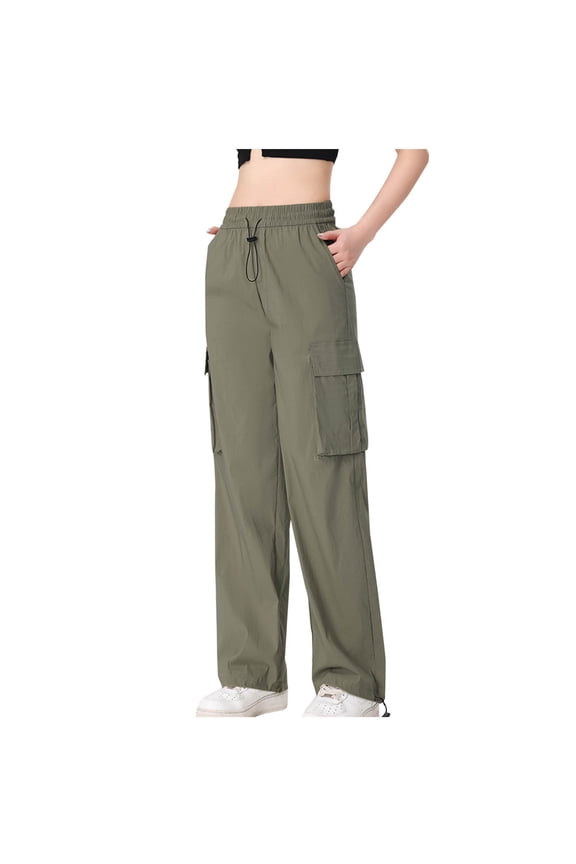 Cargo Pants for Women Ladies Cargo Pants with Pockets Womens Cargo Joggers Mid Waist Rise Straight-Leg Solid Army Green S