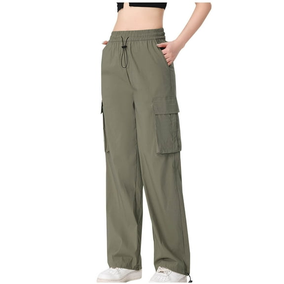 AXXD Cargo Pants for Women Ladies Cargo Pants with Pockets Womens Cargo Joggers Mid Waist Rise Straight-Leg Solid Army Green S
