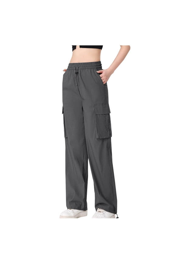 Cargo Pants for Women Ladies Cargo Pants with Pockets Womens Cargo Joggers Mid Waist Rise Straight-Leg Solid Gray S