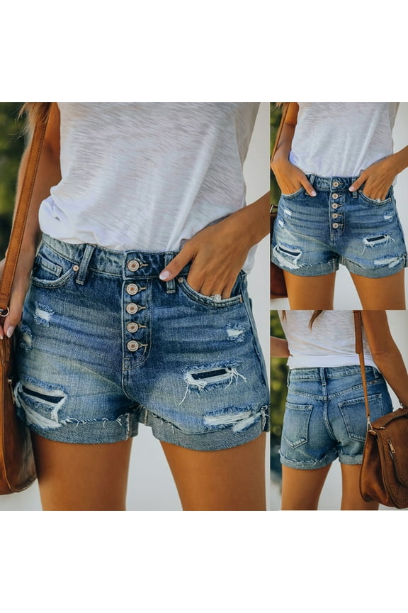 Summer Saving Clearance AXXD Women Shorts Jean Fashion Pocket Solid Jeans Pants Female Hole Bottom Casual Shorts Summer Perfect gifts for Mom under $25