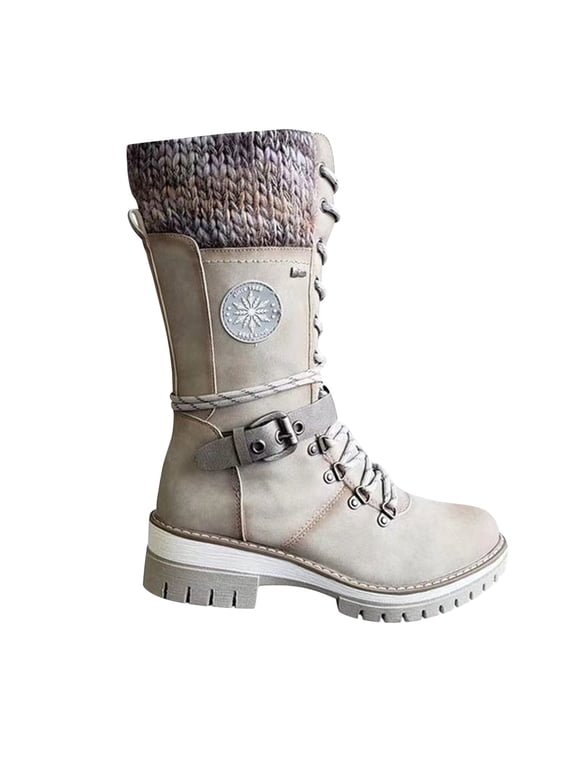Boots for Women,Winter Boots For Women,Round Toe,Low Heel,Mid-Calf,Beige,43 (US:11)