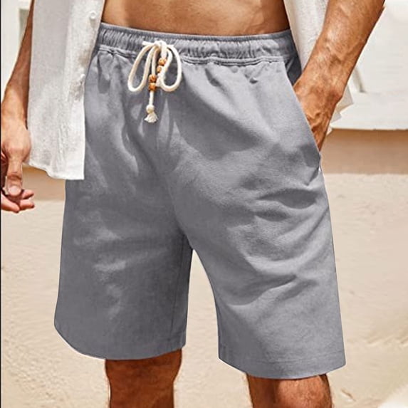 AXXD Shorts for Men,Active Shorts Elastic Waist Athletic Cotton Casual Linen Pockets For 8 Gray