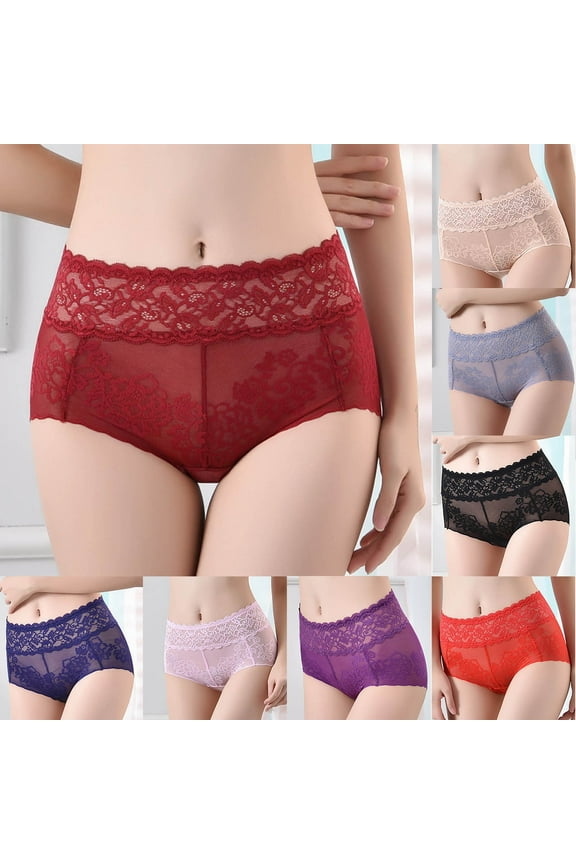 Control Tummy Underwear Lday High Waisted Sexy Lace Silk Solid Color Briefs Ventilate Netting Underpants Clearance