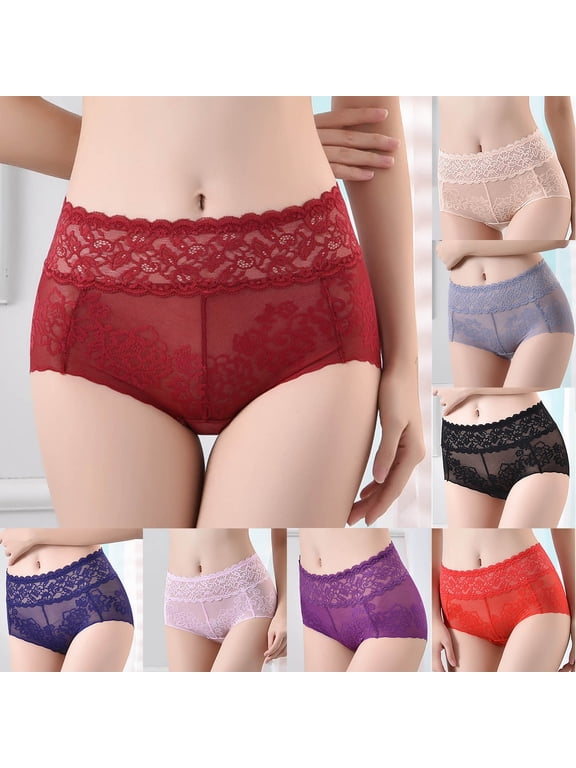 Control Tummy Underwear Lday High Waisted Sexy Lace Silk Solid Color Briefs Ventilate Netting Underpants Clearance