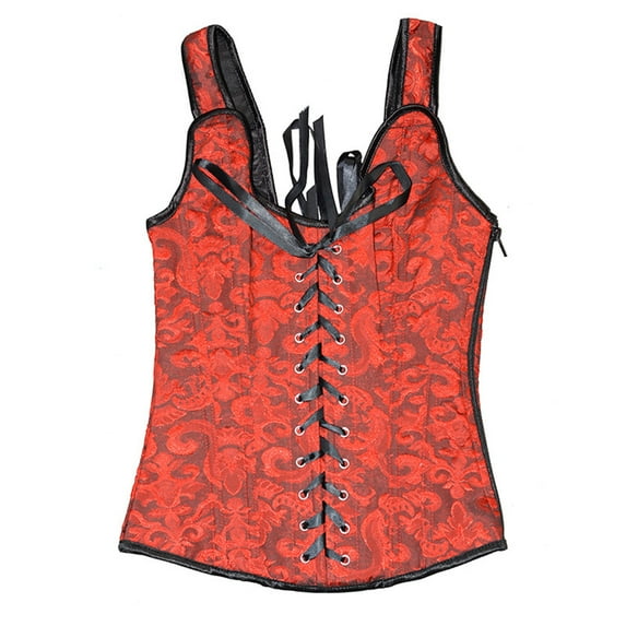 AXXD Corsets for Men Clearance,Lace-up Floral Print Fishbone Court Vintage Corset Straps Tank Top New Spring Fashion Fresh Trends & Styles Wine 12