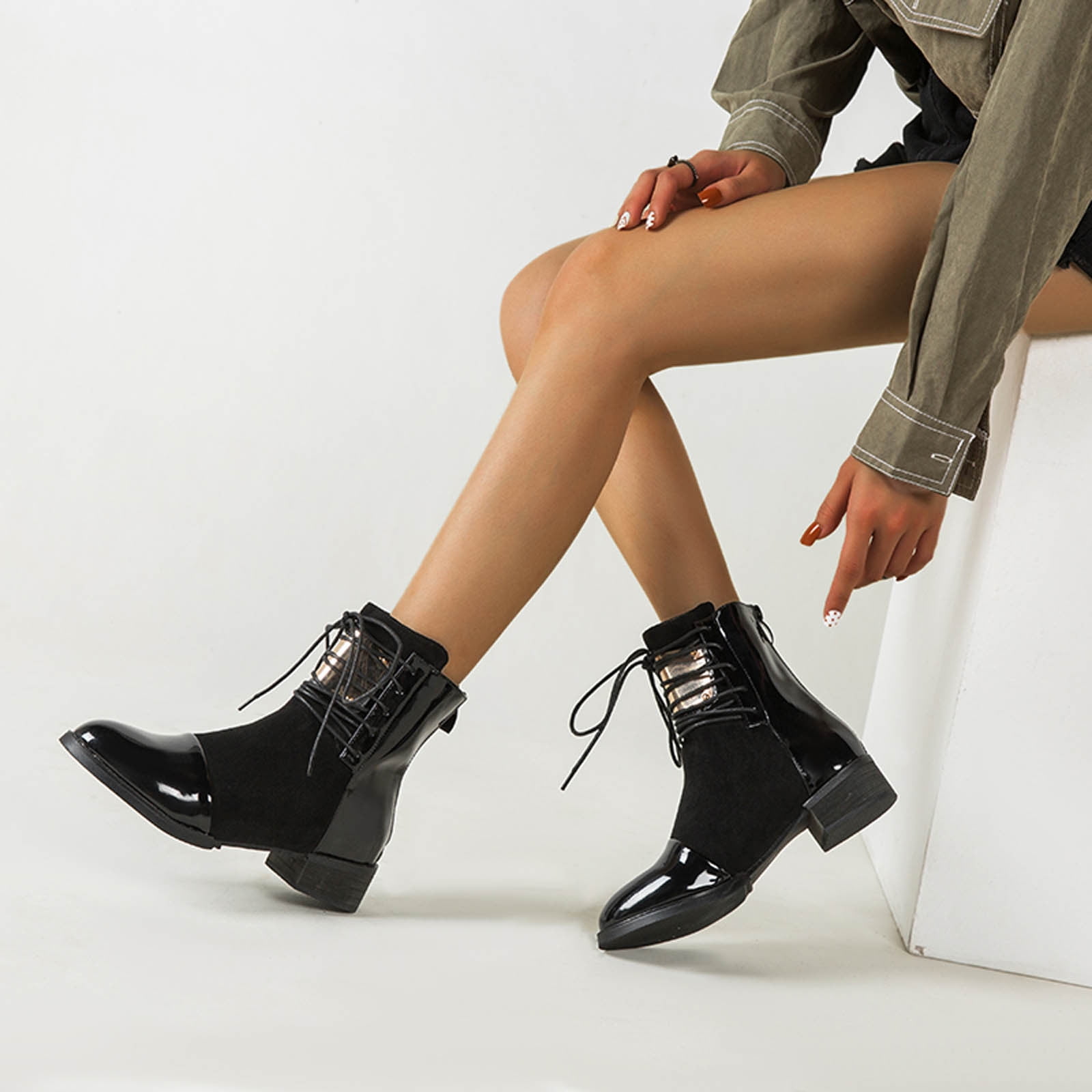 AXXD Daily Winter Slouch Boots Girl Ladies Low-Heeled Mid Calf Boots ...