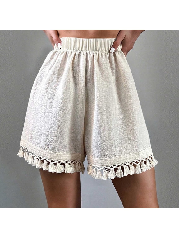 Dress Shorts for Women Casual Summer Summer Solid Color Pants Lace Stitching Elastic Waist Head Shorts Mother's Day