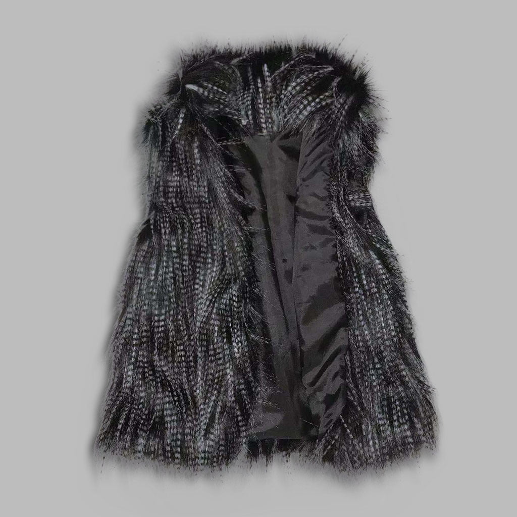 AXXD Faux Fur For Women,Women's Wool Vest Faux Fur Vest Stand Collar