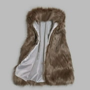 AXXD Faux Fur For Women,Women's Wool Vest Faux Fur Vest Stand Collar Faux Fur Coat Vest Jacket