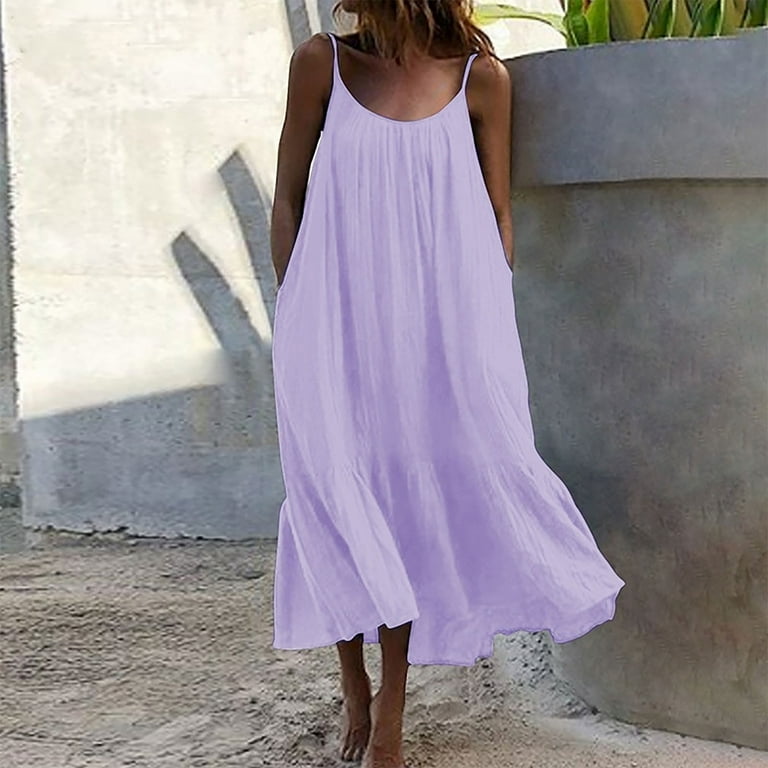 AXXD Formal Dress Solid Color Knee-Length Soft Shift Dresses For Teen  Round-Neck Lace Up Sleeveless Fashion Beach Dress - Walmart.com
