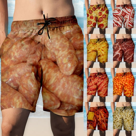 AXXD Graphic Shorts For Men Straight Fit Food Realistic 3D Printed Summer Shorts Beach Shorts Beach Swim Shorts For Big&Tall Clearance(3 PACK)