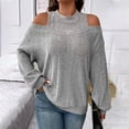 thumbnail image 1 of AXXD Gray Basic Blouses for Women Business Casual Summer 2024 Loose Trendy Off Shoulder Round Neck Pullover Long Sleeve Comfortable Shirt, 1 of 8