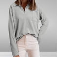 thumbnail image 1 of AXXD Gray Basic Shirts for Women Summer 2024 Loose Trendy Button Round-Neck Long Sleeve Casual T-shirt Top Solid Blouse, 1 of 6