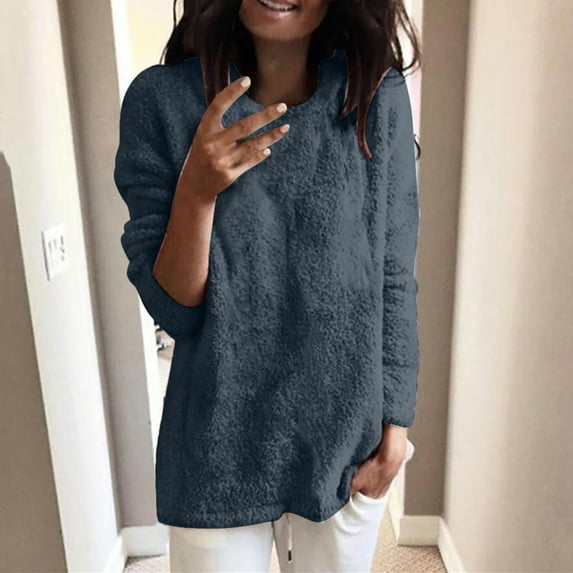 AXXD Gray Basic Shirts for Women Trendy Summer 2024 T-shirt Long Sleeves Blouse Round Neck Casual Pullover Tops