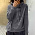 thumbnail image 1 of AXXD Gray Basic T-Shirts for Women Summer 2024 New Loose Casual Pullover Vintage Hooded Solid Color Hoodie Top, 1 of 6