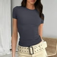 thumbnail image 1 of AXXD Gray Basic T Shirts for Women Summer 2024 Short Sleeve Solid Color Basics Crewneck Casual Top Pullover T-shirt, 1 of 5