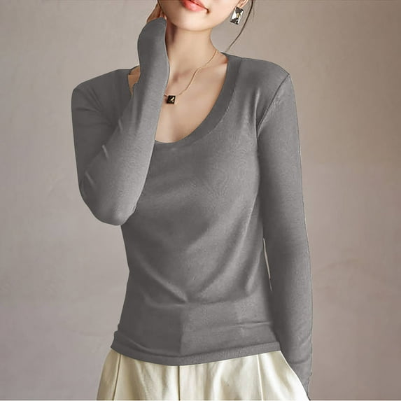 AXXD Gray Basic Tshirts Shirts for Women Summer 2024 Turtle Necks Winter Bottomed Double-sided Long Sleeve Clothes Tops