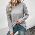 thumbnail image 1 of AXXD Gray Basic Western Shirts for Women Summer 2024 Loose Trendy Button Round-Neck Long Sleeve Casual T-shirt Top Solid Blouse, 1 of 9