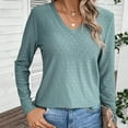 thumbnail image 1 of AXXD Green Basic T-Shirts for Women Summer 2024 Trendy Casual Solid Color Long Sleeved V-neck Pullover Long Sleeved V-neck Top Long Sleeved V-neck Top/Shirt, 1 of 6