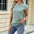 thumbnail image 1 of AXXD Green Basic T Shirts for Women 2024 Loose Summer Solid Lace V-neck Bubble Short Sleeve Solid T-shirt Top, 1 of 4