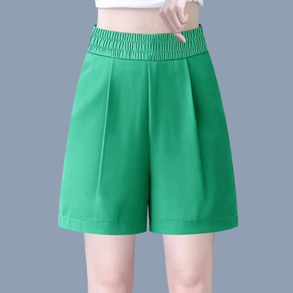 AXXD Green Biker Shorts Lady With Pockets Summer Solid Color Cotton Linen Loose Wide Leg Shorts Mother's Day