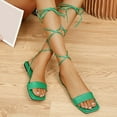 thumbnail image 1 of AXXD Green Sandals for Women 7 Strappy Summer Sandals Lace-Up Solid Color Square-head Flat Casual Sandals, 1 of 4