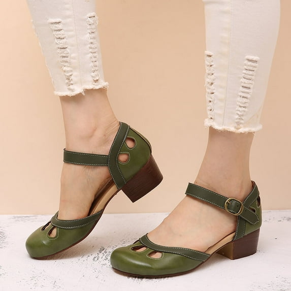AXXD Green Sandals for Women 7 Summer Coarse Heel Sandals Match Color Princess Casual Single Shoes