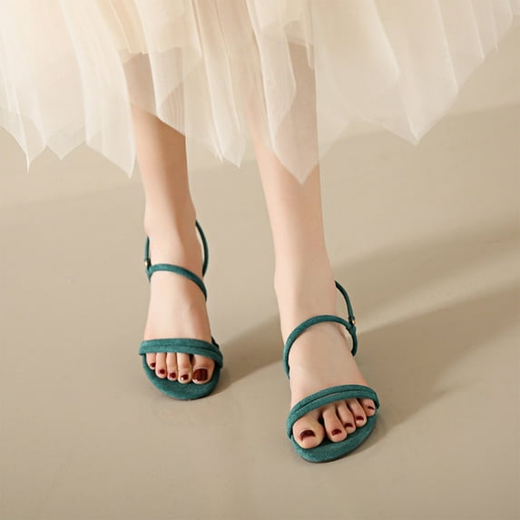 AXXD Green Sandals for Women Medium Heel Strap Sandals For Summer New Thick Heel Two-Wear Sandals For Women