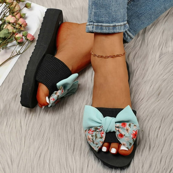 AXXD Green Wedge Sandals for Women 7 Summer Shoes Casual Round Toe Heel Floral Beach Sandals