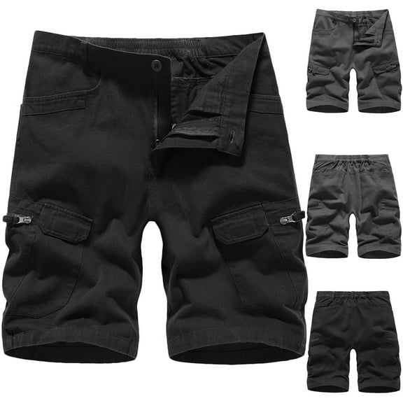 AXXD Linen Shorts For Men Loose Fit Classic Solid Zipper Button Multiple Pockets Cropped Cargo Shorts For Regular&Big Man New Arrival(2 PACK)