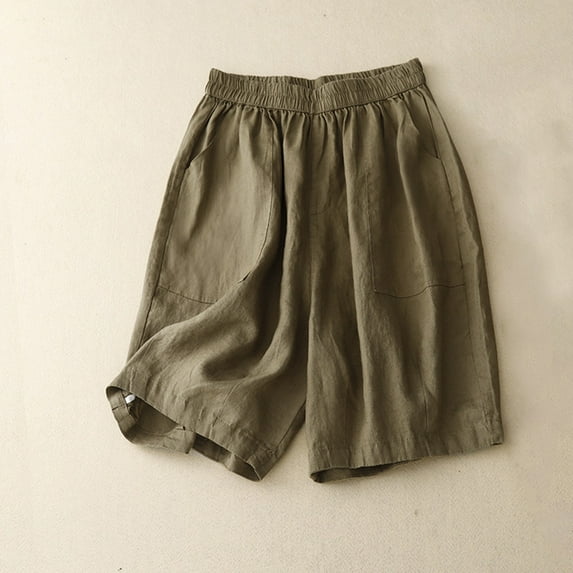 AXXD High Waist Biker Shorts for Woman Pocket Summer Solid Color Leisure Pants Casual Elastic Waist Cotton And Linen Shorts Pants Spring Big Saving for Mother