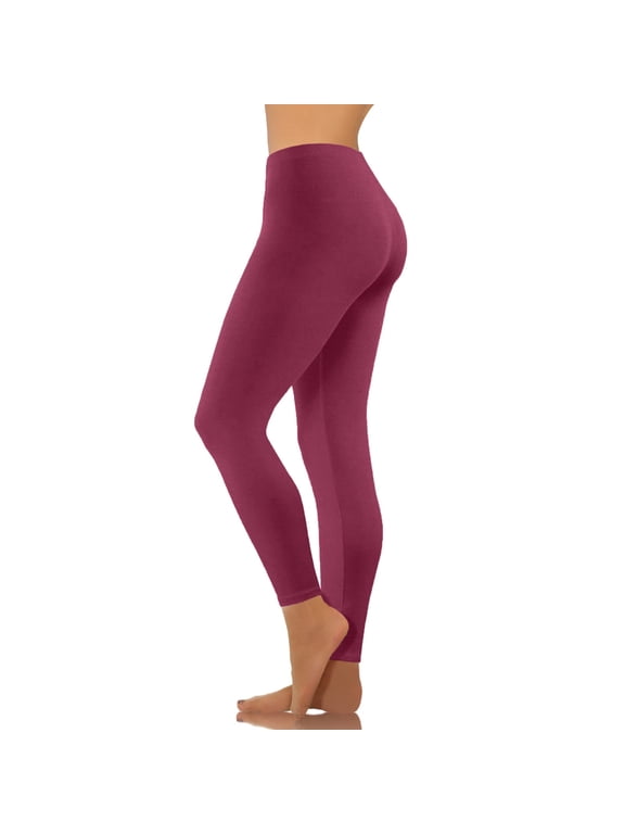 High Waisted Leggings for Women Solid Span Stretchable Trousers Yoga Leggings Red 10