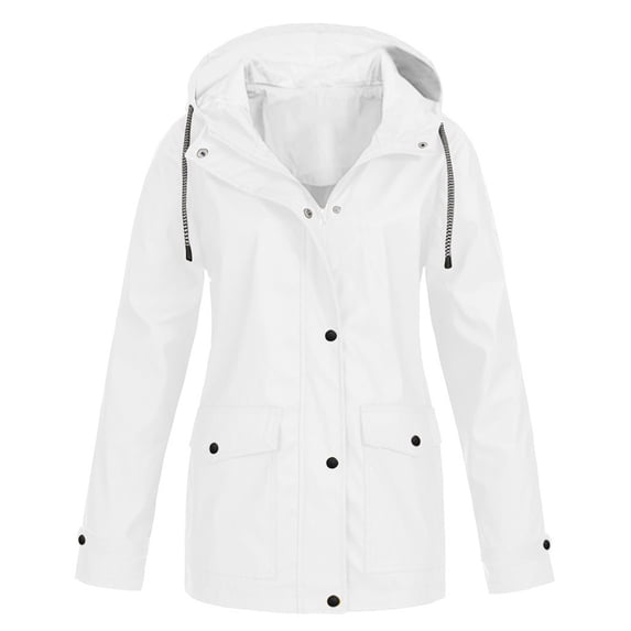 AXXD Hood Solid Windproof Plus Size Athletic Lady Rain Jacket Clearance White Size Xl(Us:14)