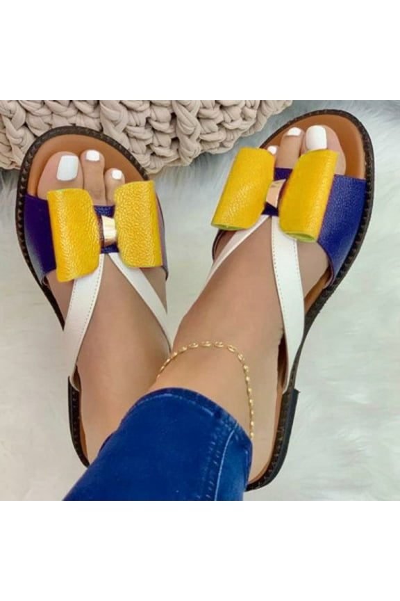 House Slippers For Women,Stretch Orthotic Slide Sandals Sandals Woven Beach Wedge Slippers Bow Shoes