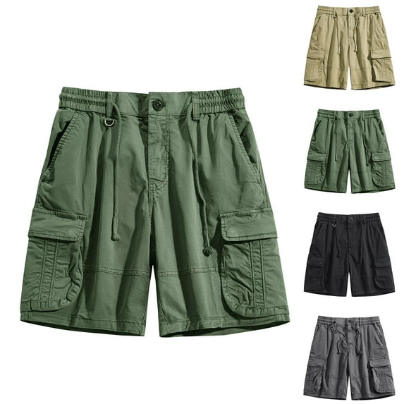 AXXD Khaki Gym Shorts Men Sports Leisure Elastic Waist Multi-Pockets Relaxed Summer Shorts Clearance