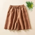 thumbnail image 1 of AXXD Khaki Linen Shorts For Women Summer Solid Cotton Pocket Loose And Comfy Shorts Mother's Day, 1 of 3