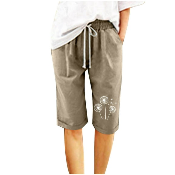 AXXD Khaki Running Shorts For Women Summer Shorts Printing Elastic Waist 5-inch Pants Drawstring 5-inch Shorts Mother's Day