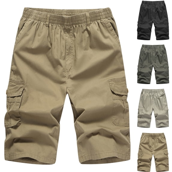AXXD Khaki Shorts Men Summer Plus Size Casual Pure Color Outdoors Pocket Beach Work Trouser Cargo Shorts Father's Day Gift